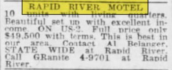 Rapid River Motel - May 1959 Ad